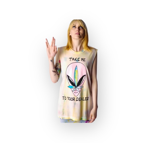 VHTF: new UNIF 🜸 Take Me To Your Dealer Muscle Tee 🜸 Pastel Tie Dye Weed Alien - Picture 1 of 16